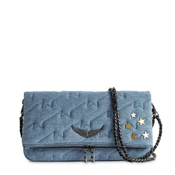 Zadig & Voltaire Star-Studded Chain-Strap Denim Handbag - NWOT - Picture 1 of 16